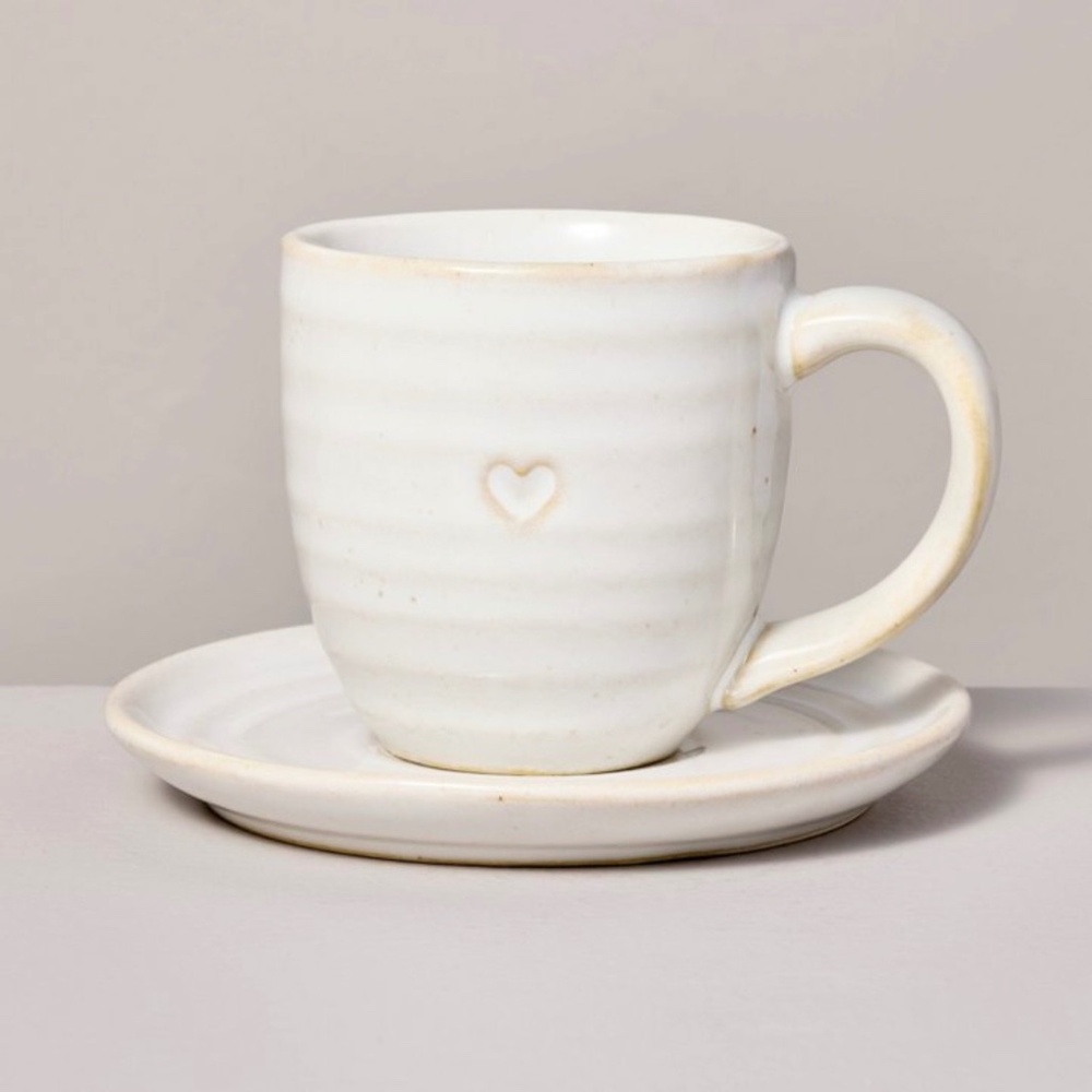 Hearth & Hand Valentine’s Day Heart Imprint 4oz Stoneware Espresso Cup & Saucer